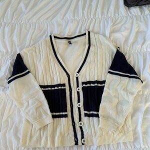 H&M Cream and Navy Cable Knit Cardigan